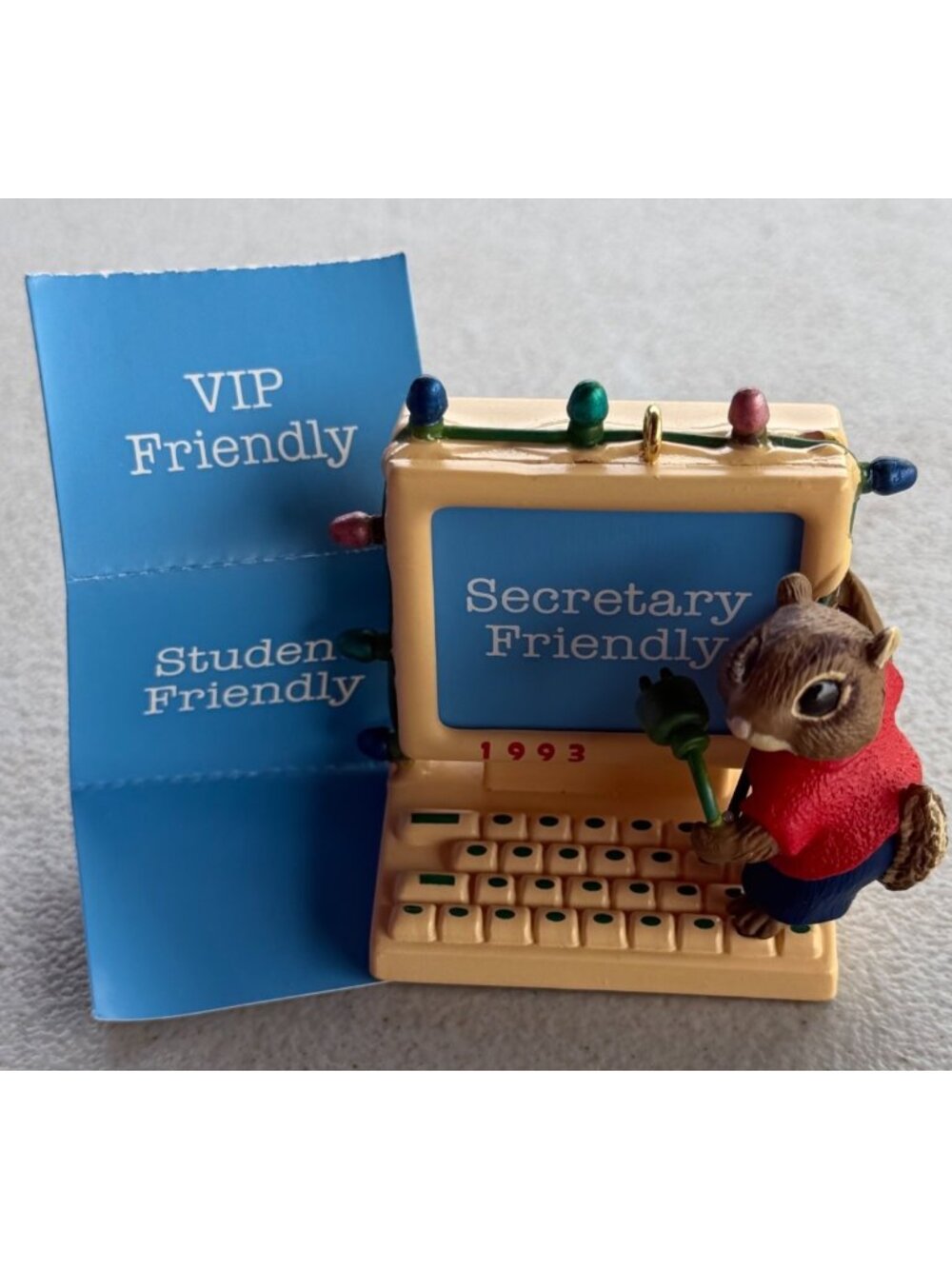1993 Hallmark "People Friendly" Chipmunk at Computer Screen Tree Ornament (READ)